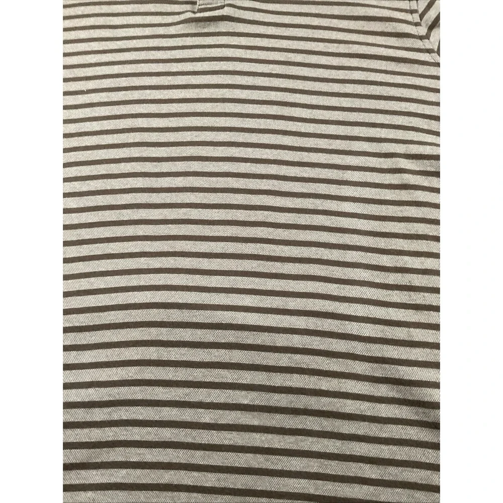Banana Republic Men's Large Short Sleeve Varsity Polo Shirt Brown Striped.  E33‎